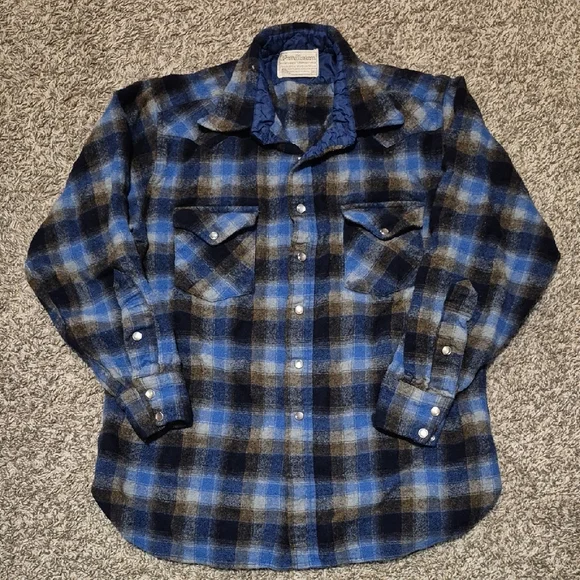 Vintage Pendleton Blue and Black Plaid Shirt - Picture 1 of 7
